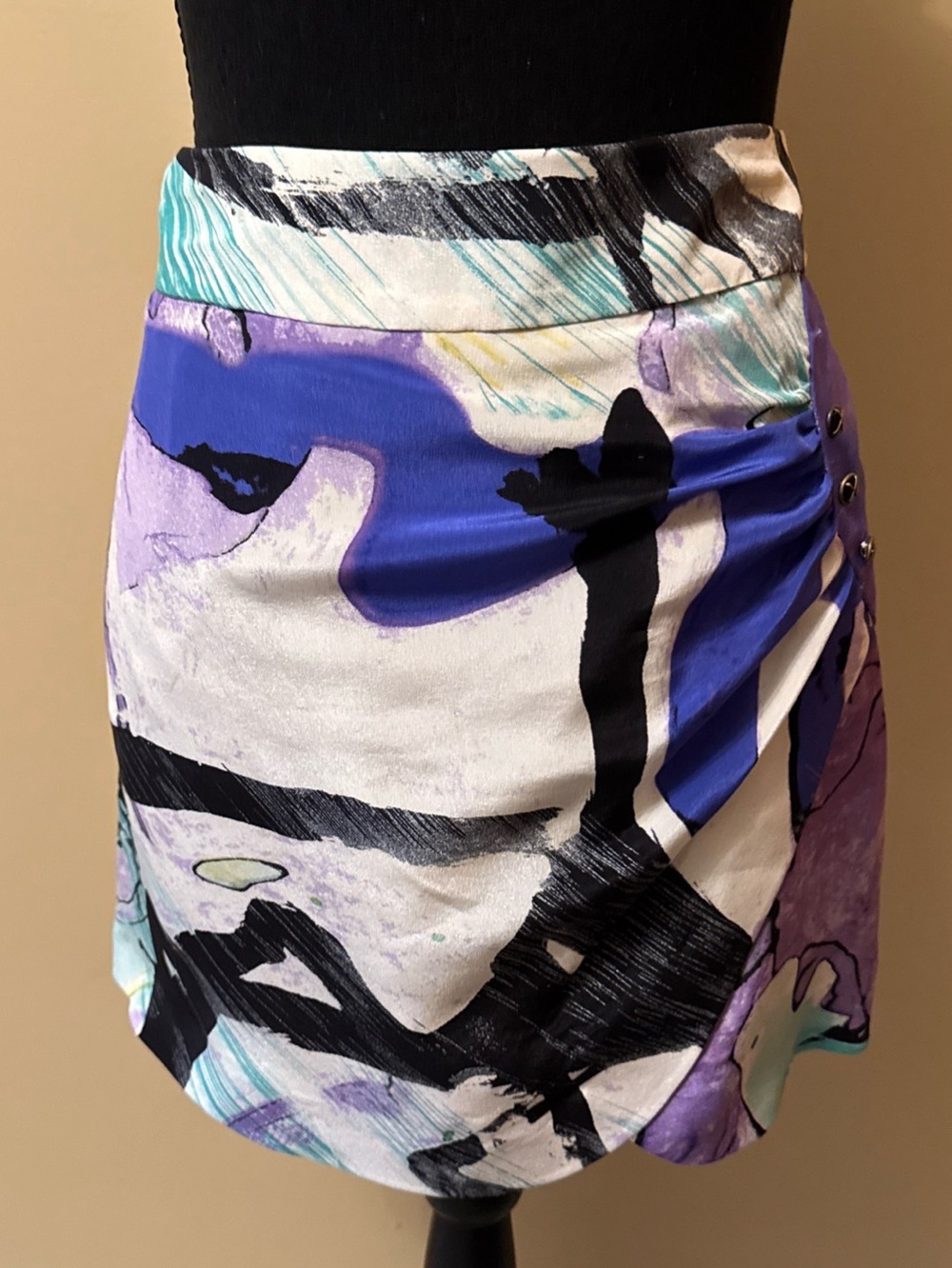 leifsdottir Abstract Brushstroke Mini Skirt in Purple, White & Black
